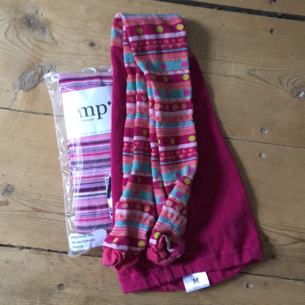 Two pairs of striped tights-one cotton, one wool
